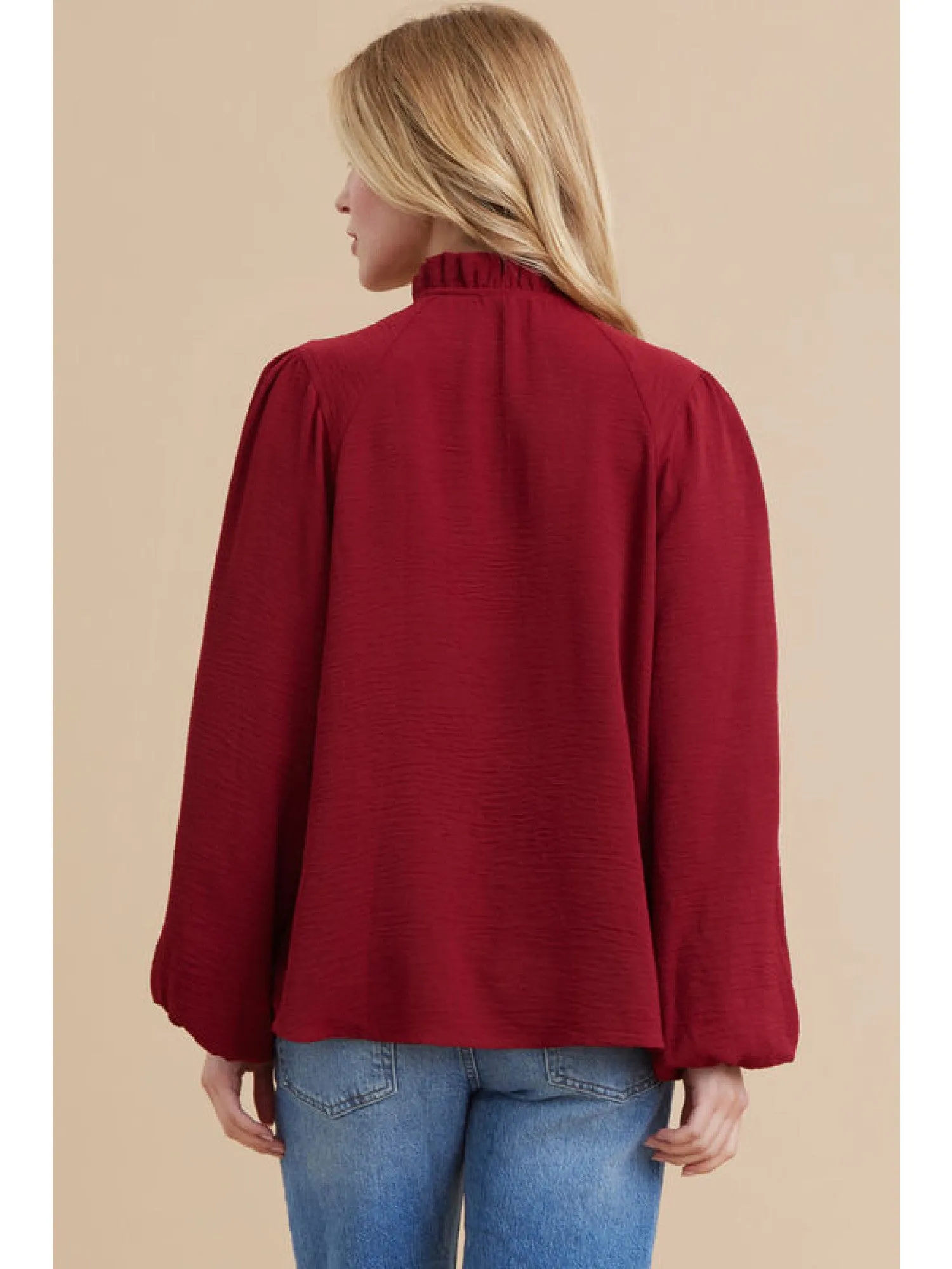 Solid Top with Frilled Self-Tie Neck Blouse