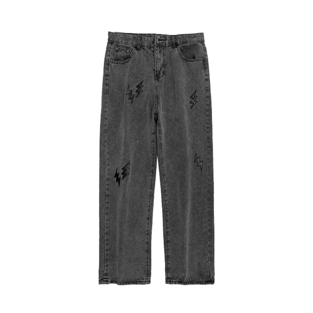 Street Lightning Embroidery Straight Jeans