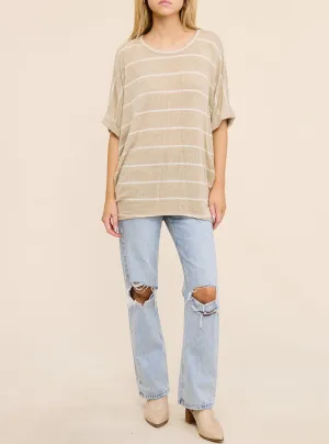 Striped Knit Dolman Short Sleeve Tee (Assorted Colors)