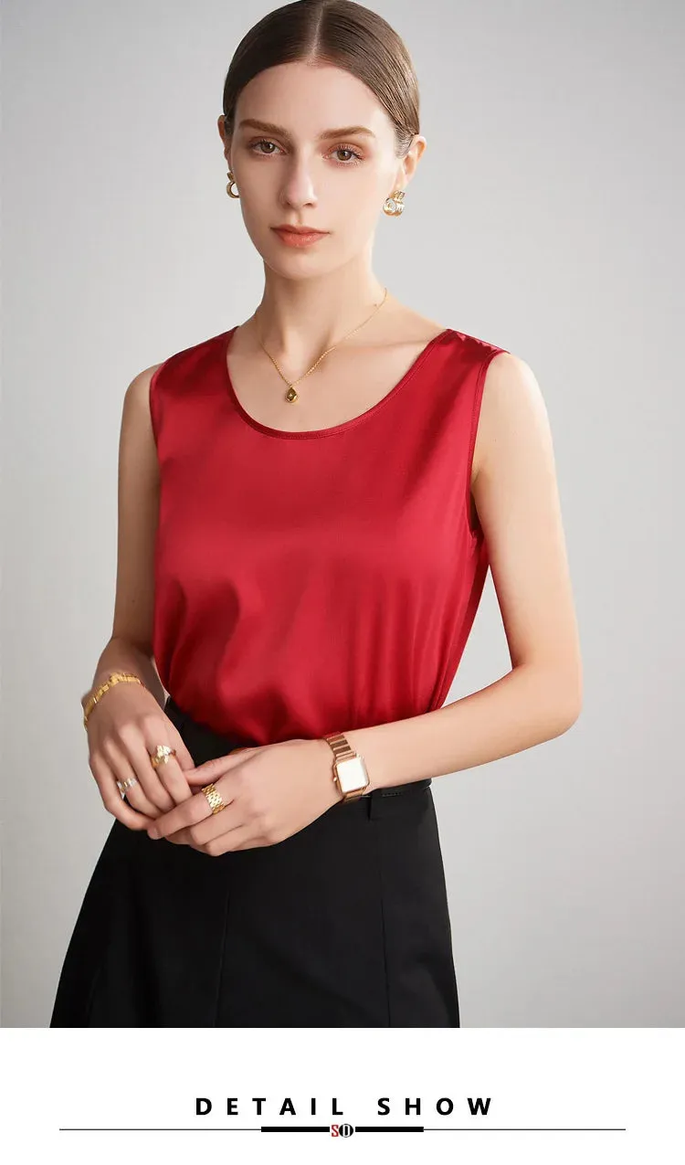 SuyaDream 100% Mulberry Silk Women's Tank Top - Solid Office Lady Style for Spring/Summer