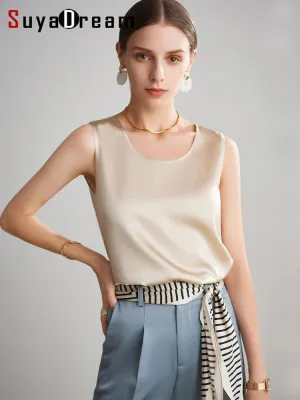 SuyaDream 100% Mulberry Silk Women's Tank Top - Solid Office Lady Style for Spring/Summer