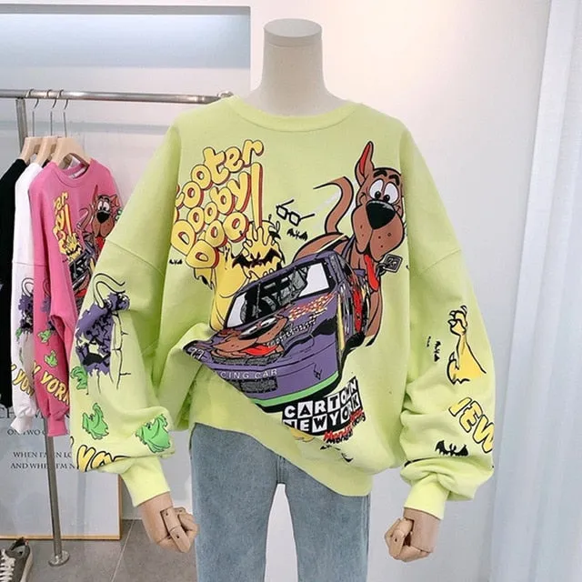 Sweatshirt Hoodie Spring Autumn Plus Size Lantern Sleeve Anime Pattern Long Sleeve Round Neck Kawaii Hoodies Women
