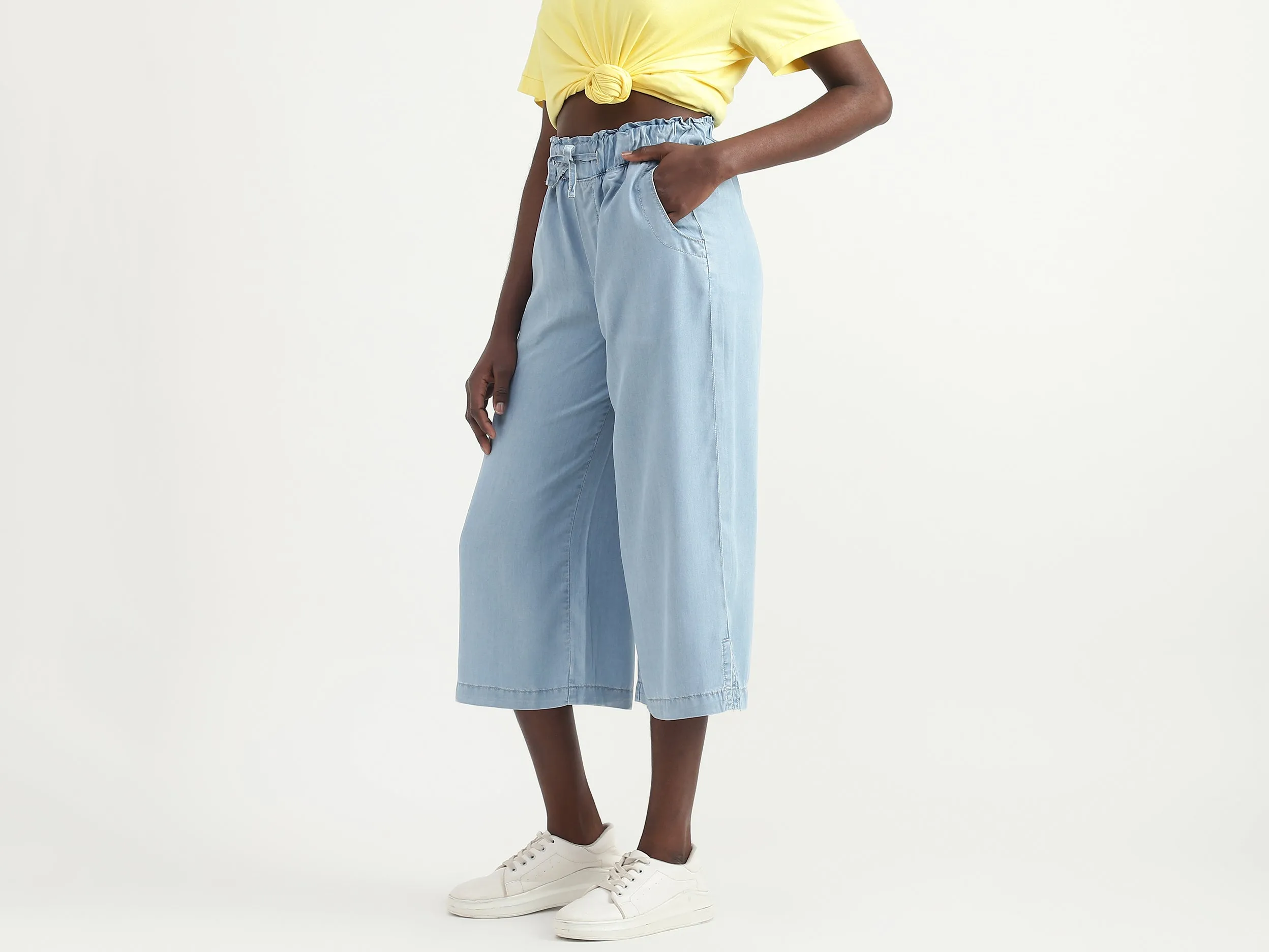 Tencel Solid Below Knee Length Women Trousers