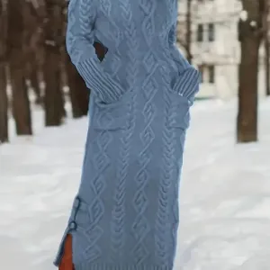 Thick Knit Sweater Dress with Pockets