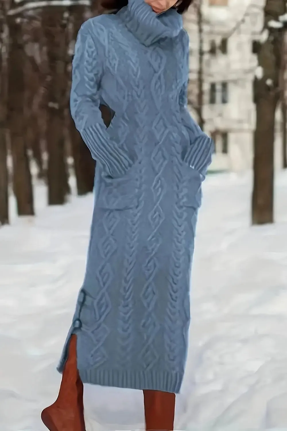 Thick Knit Sweater Dress with Pockets