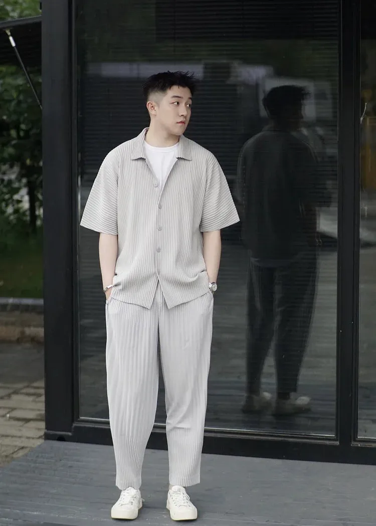 TrendWear Miyake Plisseé Kurzarmhemd