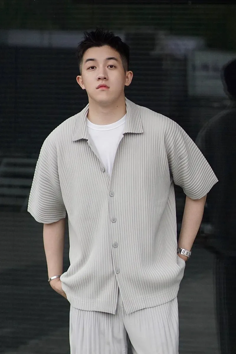 TrendWear Miyake Plisseé Kurzarmhemd