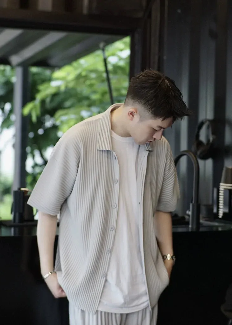 TrendWear Miyake Plisseé Kurzarmhemd