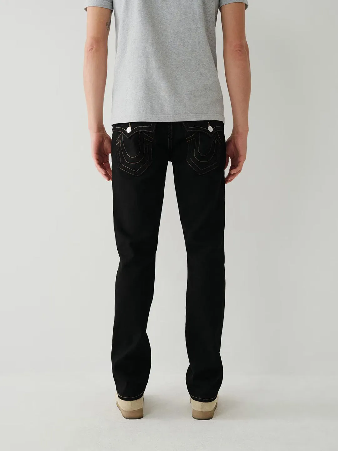 True Religion Mens SN Ricky Straight Fit Black Mid Rise Jeans