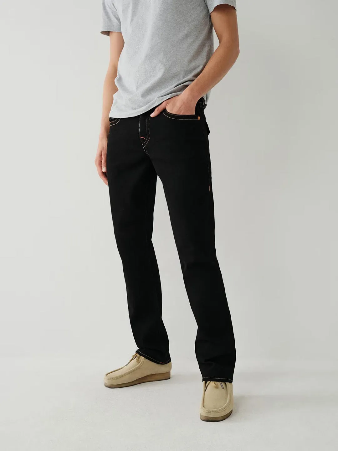 True Religion Mens SN Ricky Straight Fit Black Mid Rise Jeans