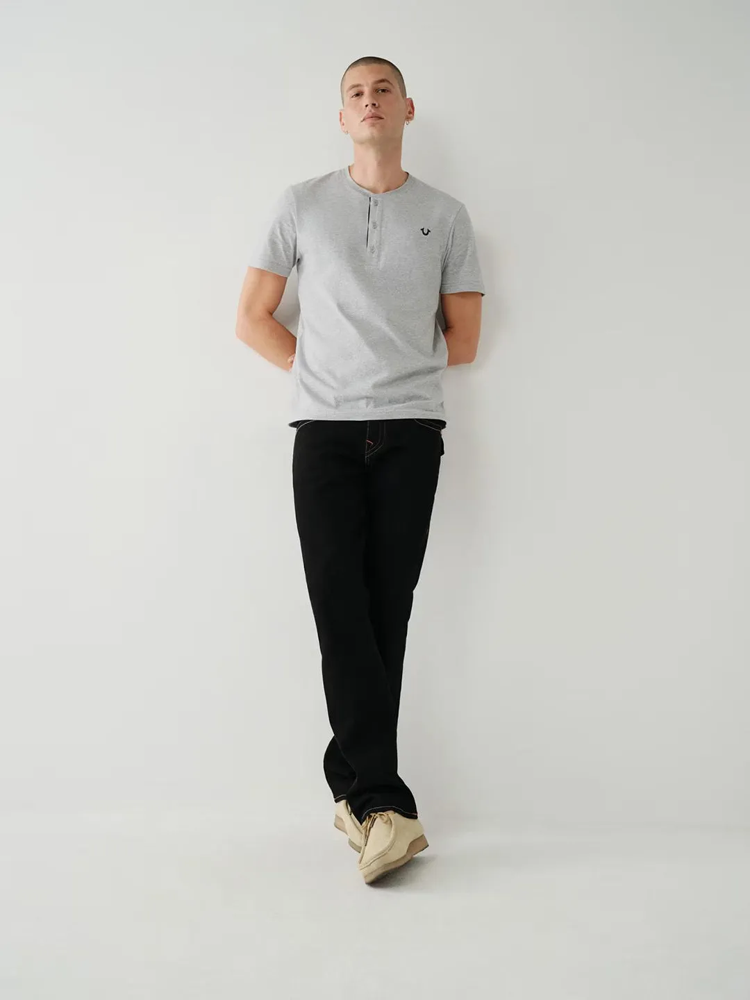 True Religion Mens SN Ricky Straight Fit Black Mid Rise Jeans