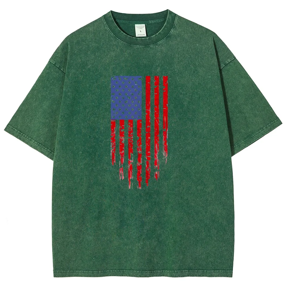 Unisex Independence's Day American Flag Graphic Vintage Washed Tee