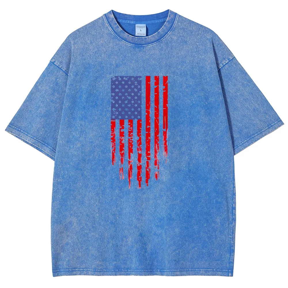 Unisex Independence's Day American Flag Graphic Vintage Washed Tee
