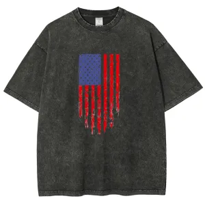 Unisex Independence's Day American Flag Graphic Vintage Washed Tee