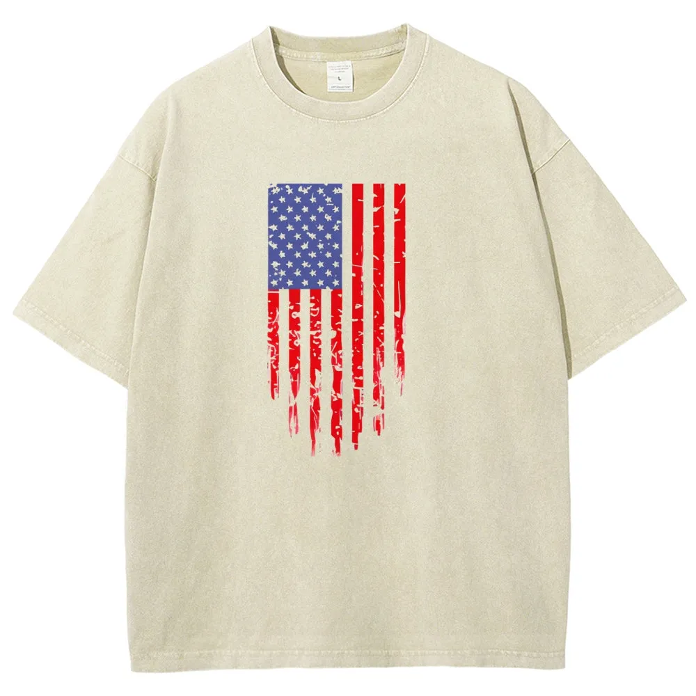 Unisex Independence's Day American Flag Graphic Vintage Washed Tee