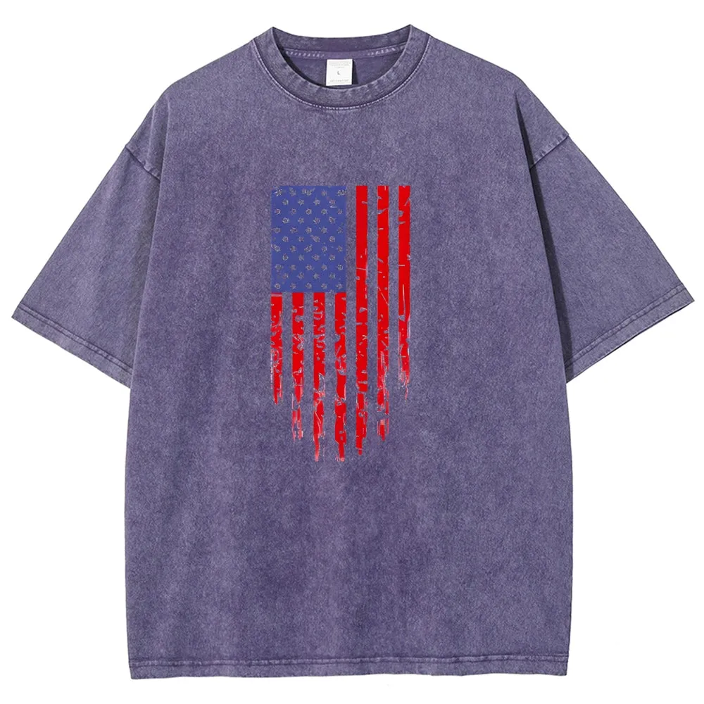 Unisex Independence's Day American Flag Graphic Vintage Washed Tee