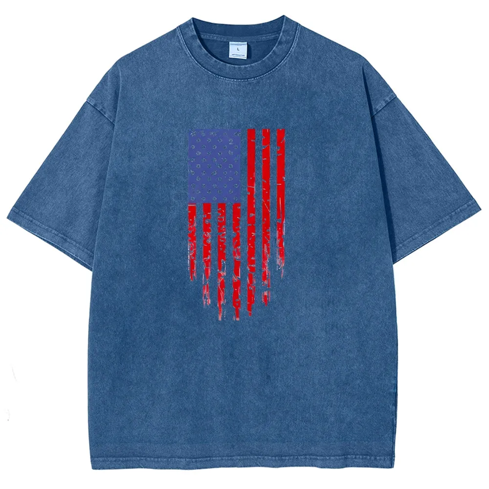 Unisex Independence's Day American Flag Graphic Vintage Washed Tee