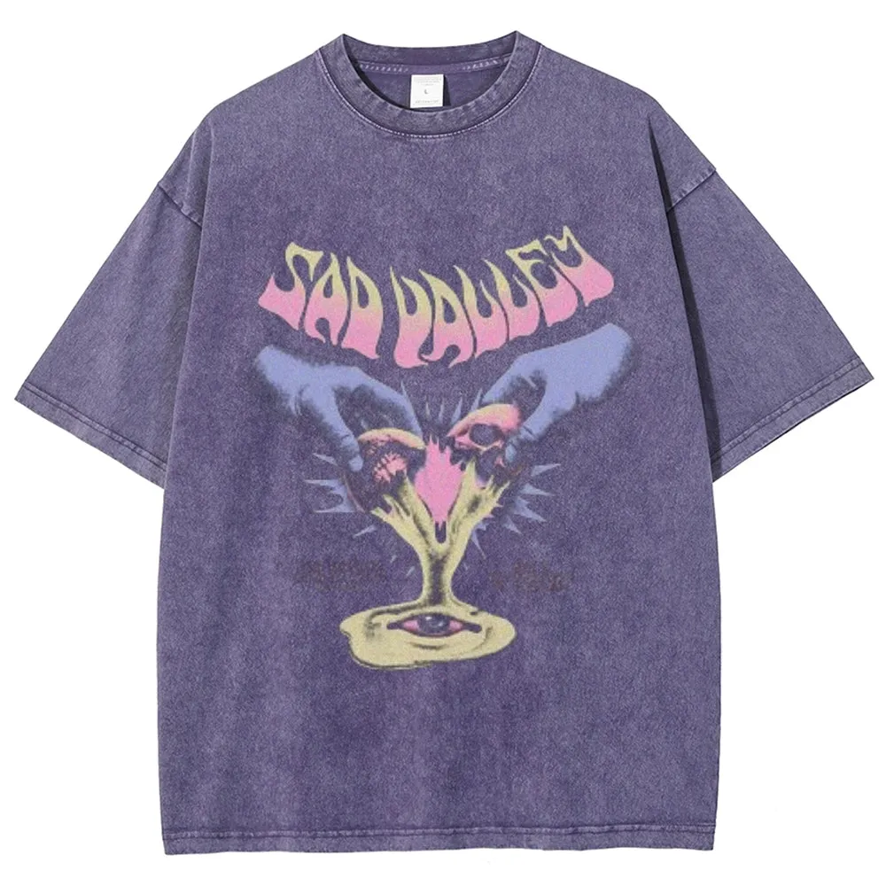 Unisex Vintage Bad Drip Graphic Short Sleeve Washed T-shirt