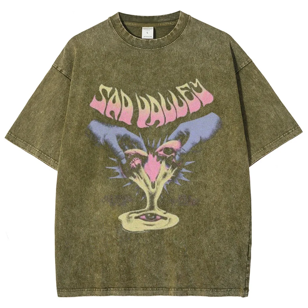 Unisex Vintage Bad Drip Graphic Short Sleeve Washed T-shirt