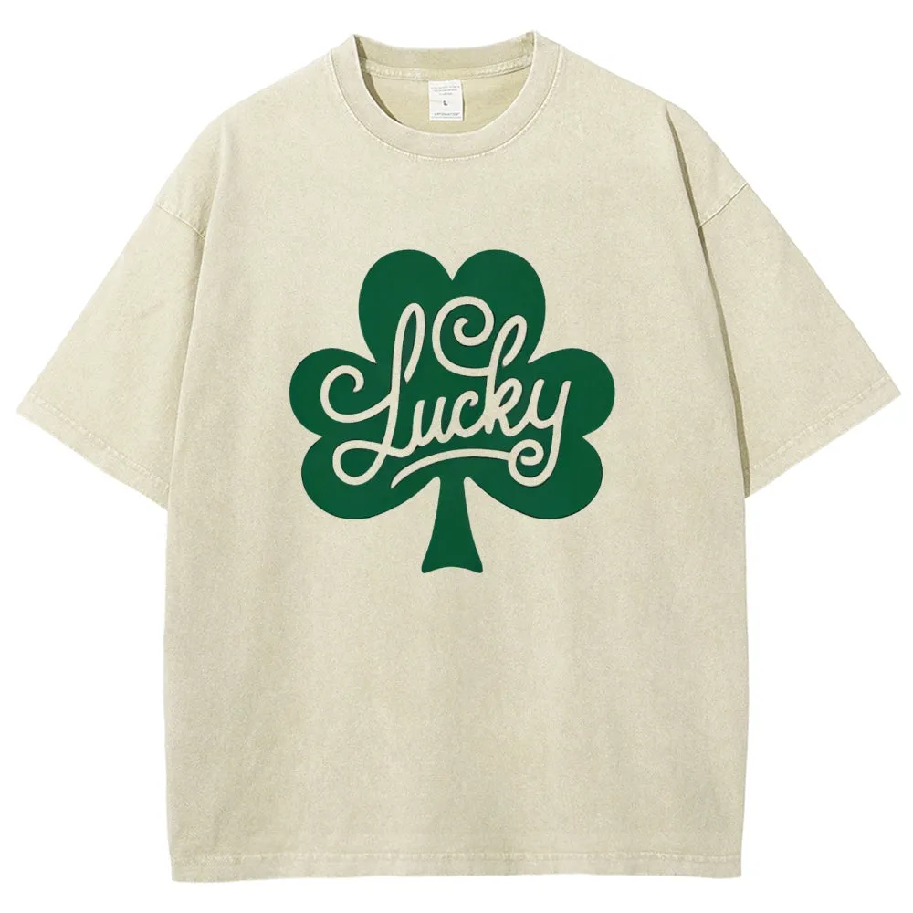 Unisex Vintage Be Lucky With Shamrock For St. Patrick's Day Graphic Washed Tee