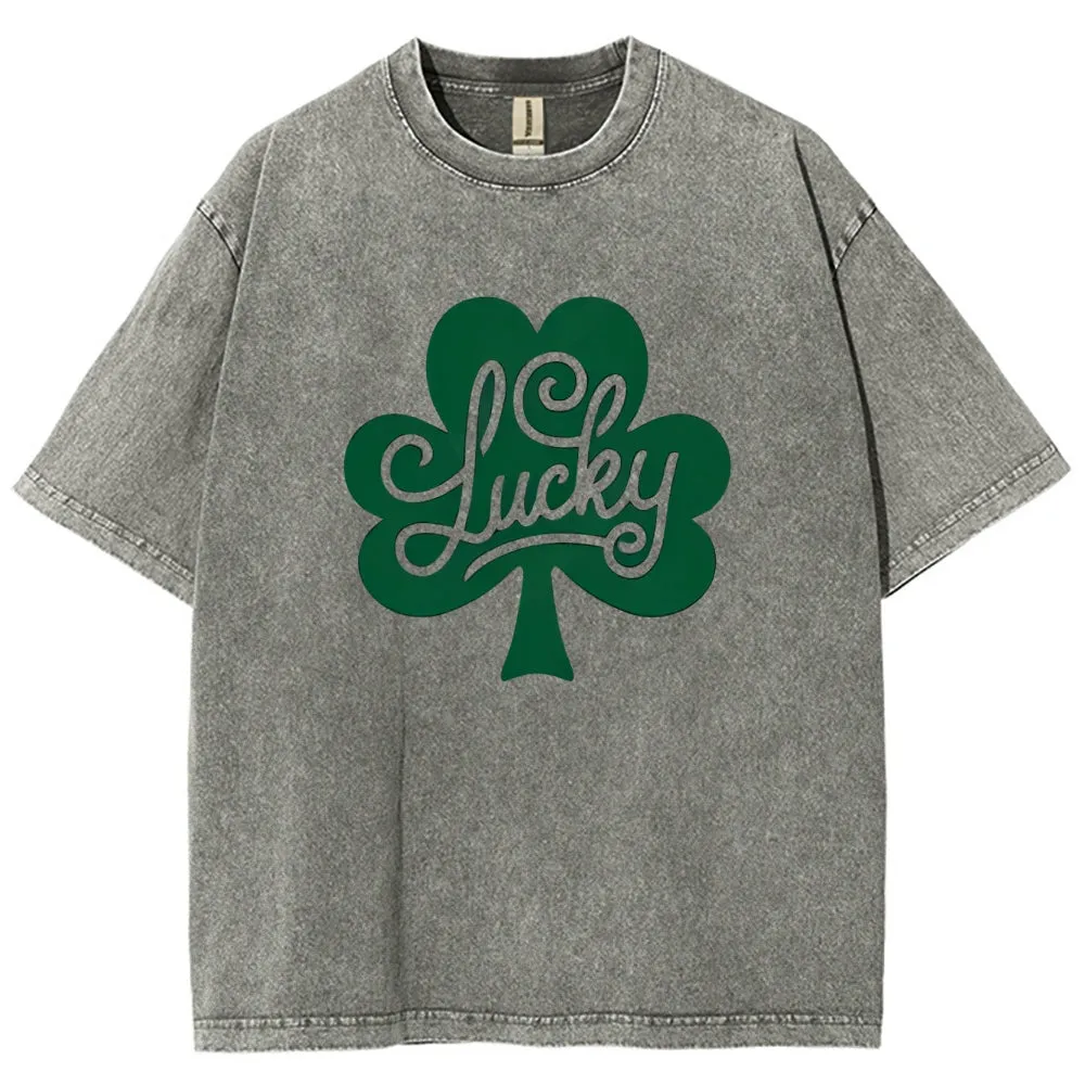 Unisex Vintage Be Lucky With Shamrock For St. Patrick's Day Graphic Washed Tee