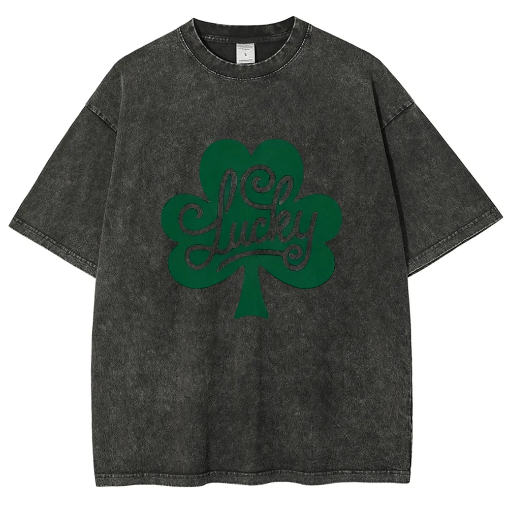 Unisex Vintage Be Lucky With Shamrock For St. Patrick's Day Graphic Washed Tee