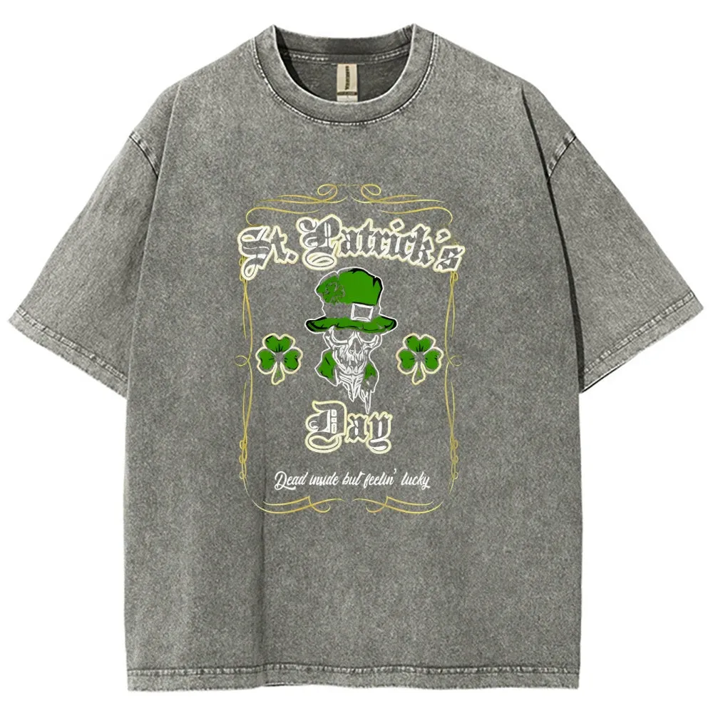 Unisex Vintage Be Lucky With Shamrock For St. Patrick's Day Graphic Washed Tee