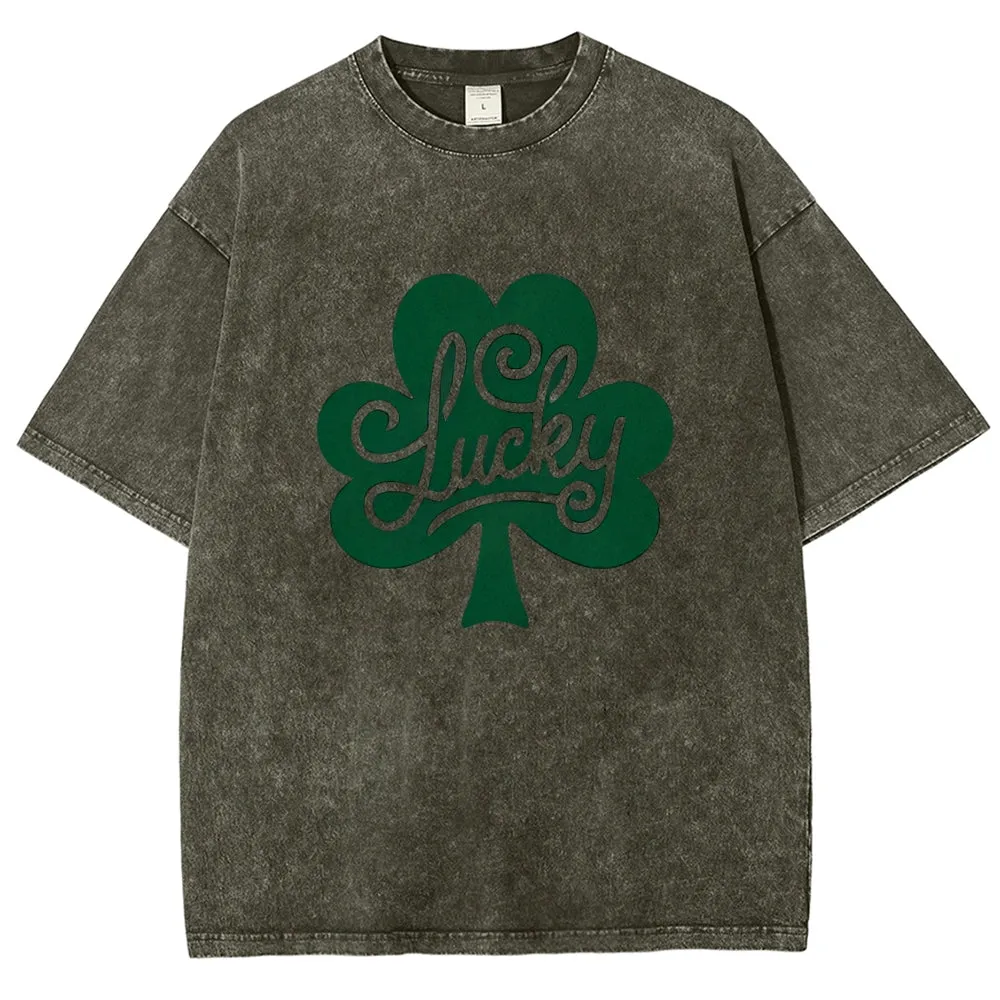 Unisex Vintage Be Lucky With Shamrock For St. Patrick's Day Graphic Washed Tee