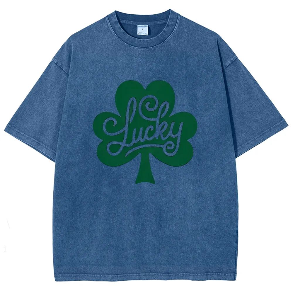 Unisex Vintage Be Lucky With Shamrock For St. Patrick's Day Graphic Washed Tee