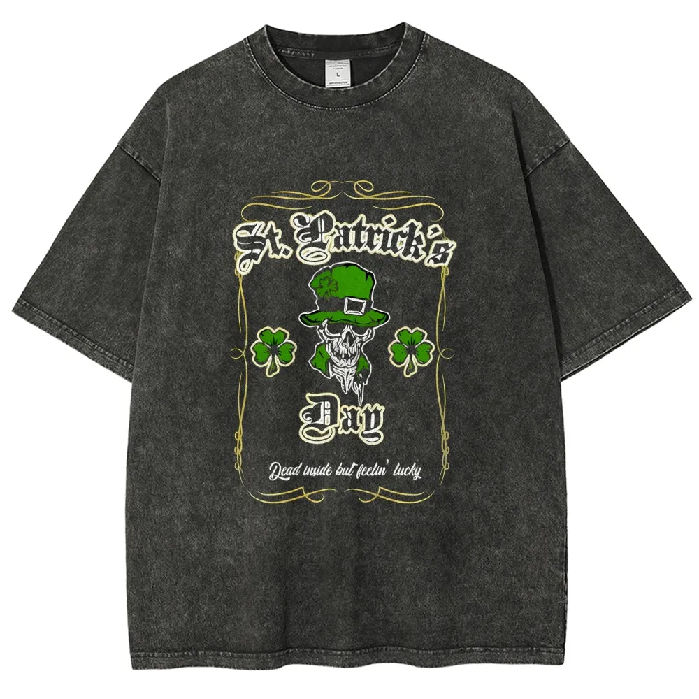 Unisex Vintage Be Lucky With Shamrock For St. Patrick's Day Graphic Washed Tee