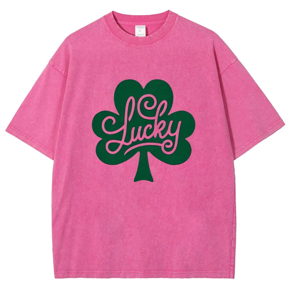 Unisex Vintage Be Lucky With Shamrock For St. Patrick's Day Graphic Washed Tee