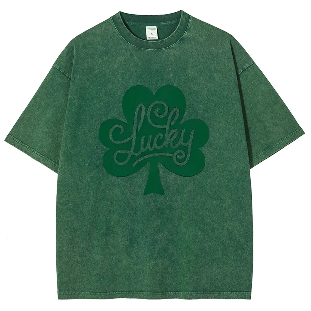 Unisex Vintage Be Lucky With Shamrock For St. Patrick's Day Graphic Washed Tee