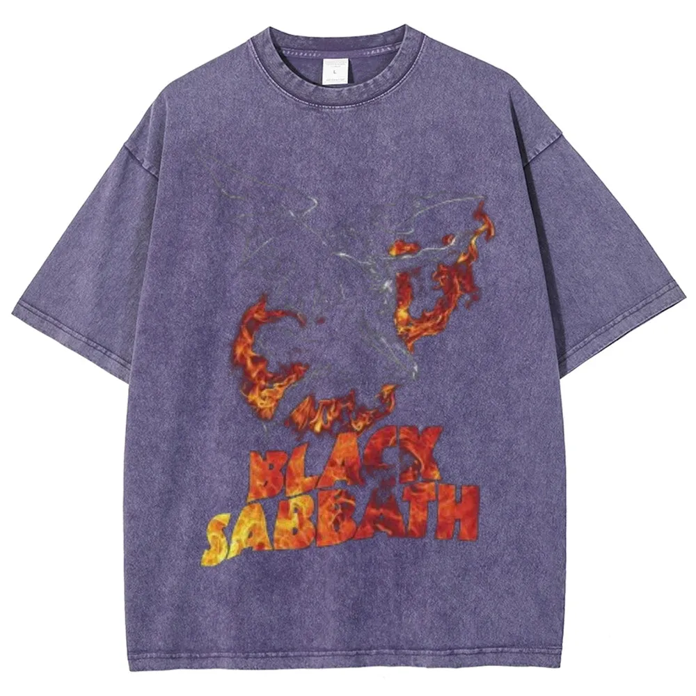 Unisex Vintage Sabbath Graphic Short Sleeve Washed T-shirt