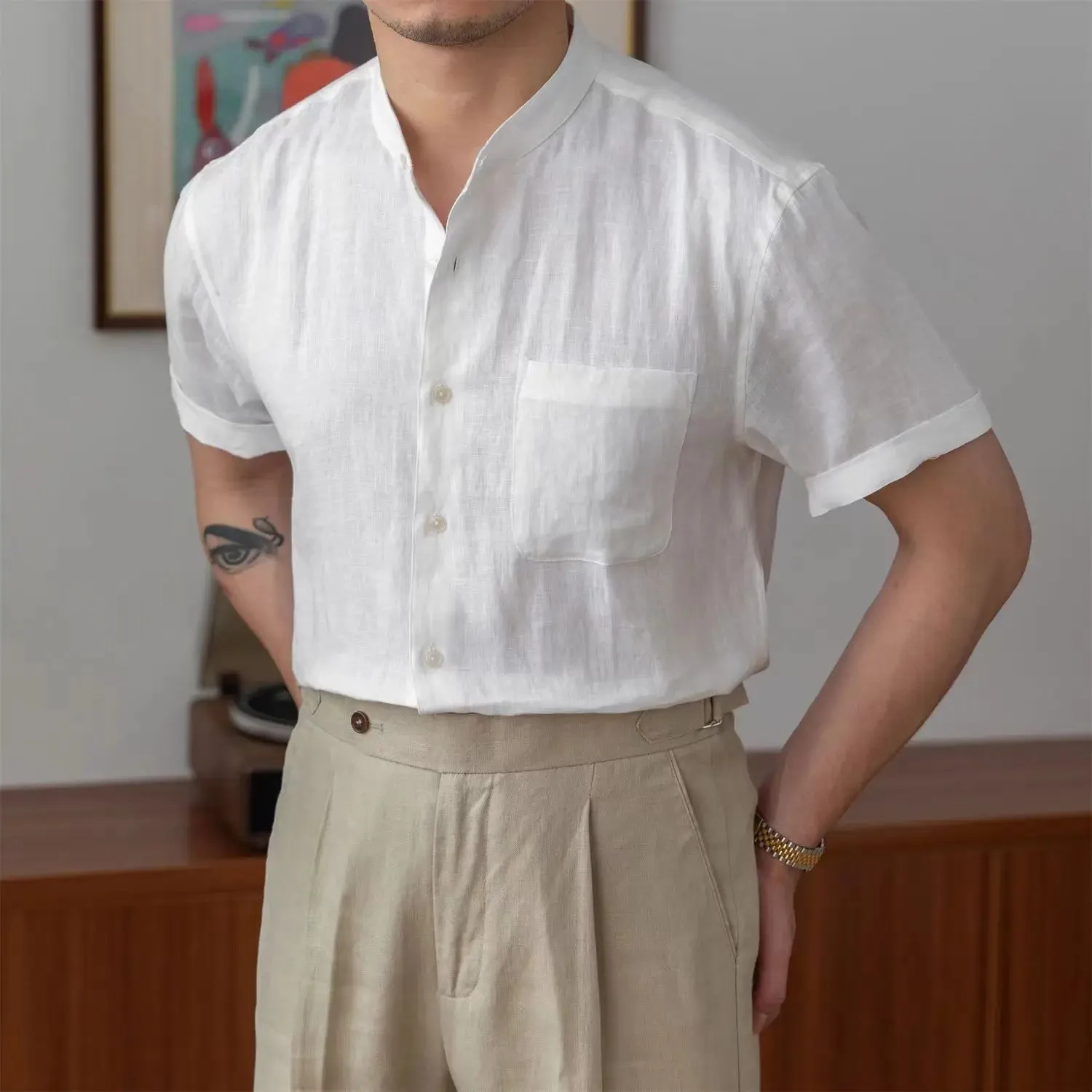 UrbanClass Herren Vintage Leinenhemd