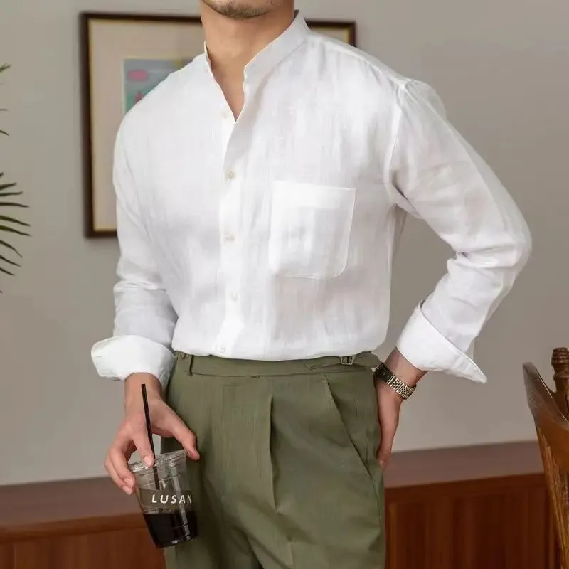 UrbanClass Herren Vintage Leinenhemd