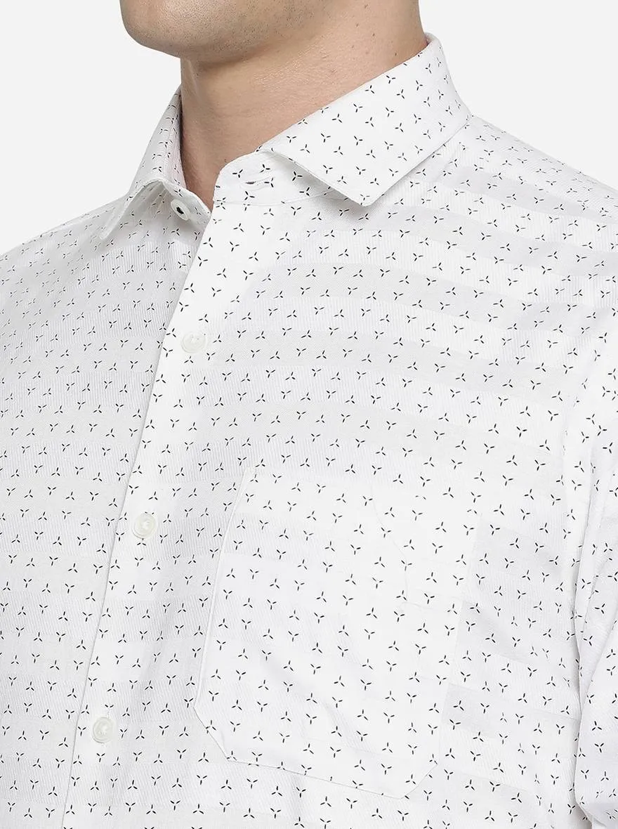 White & Black Printed Slim Fit Formal Shirt | Greenfibre