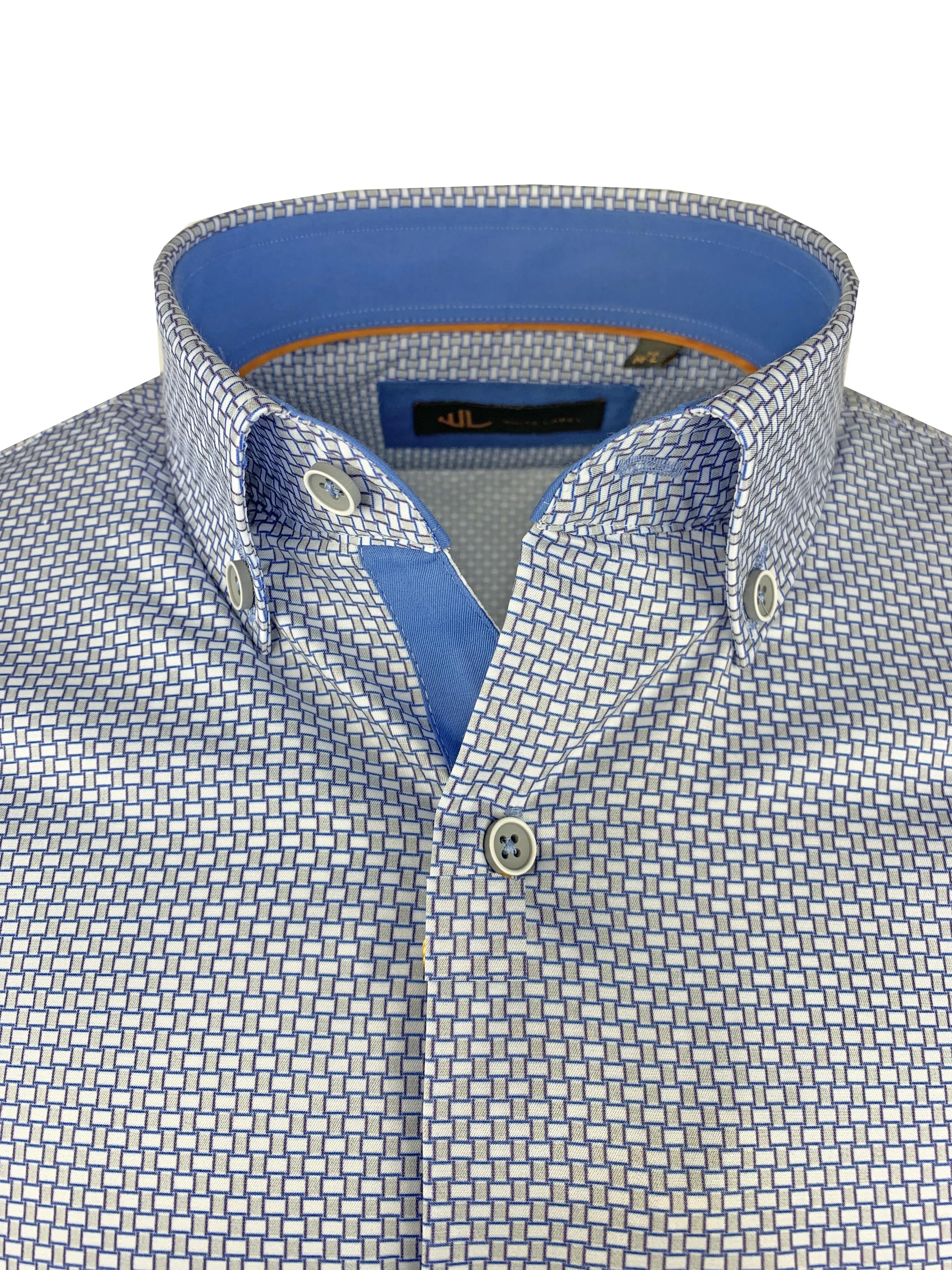 White Label Men's Shirt Tapered Fit Grey/Blue Square Print