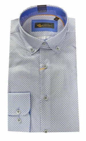 White Label Men's Shirt Tapered Fit Grey/Blue Square Print