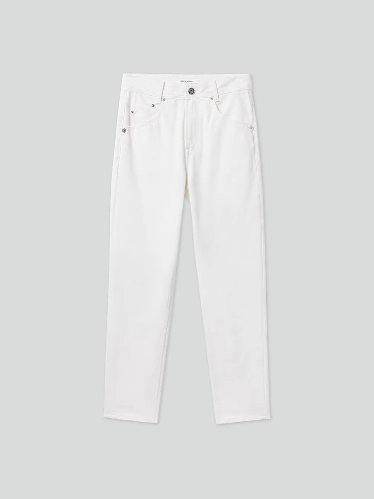 White Low Rise Cashmere-Blend Jeans