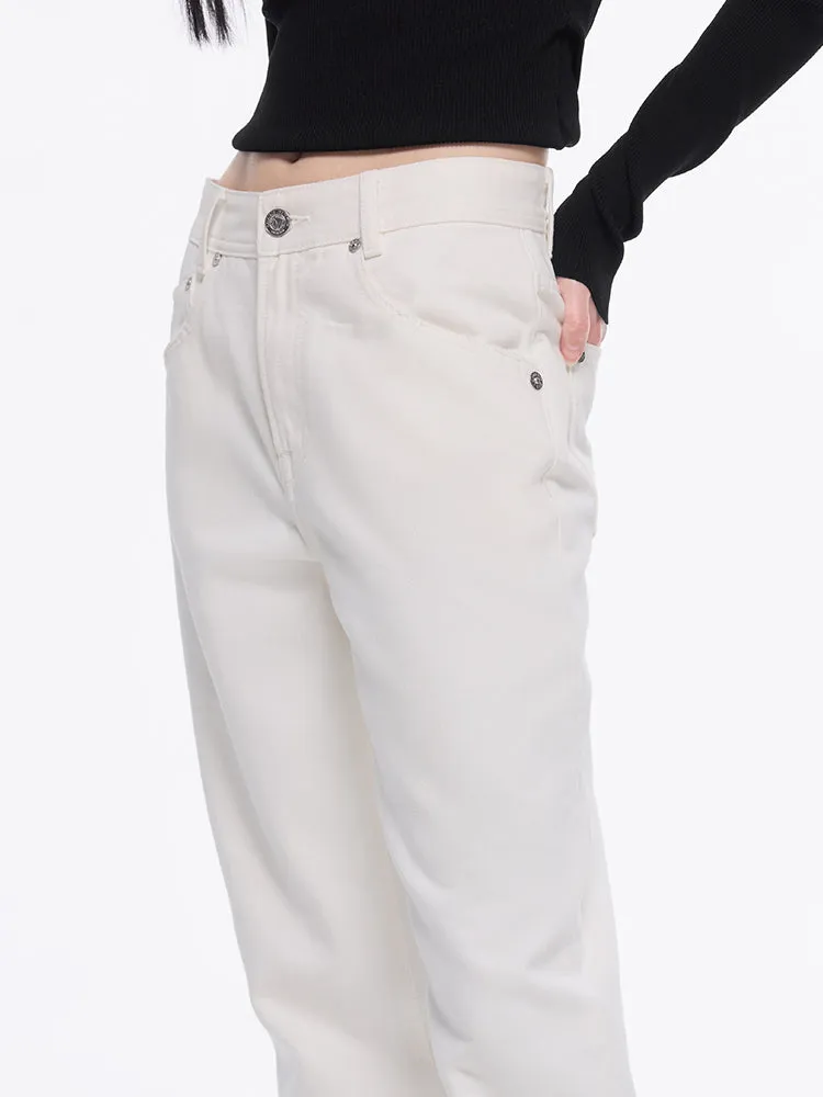White Low Rise Cashmere-Blend Jeans