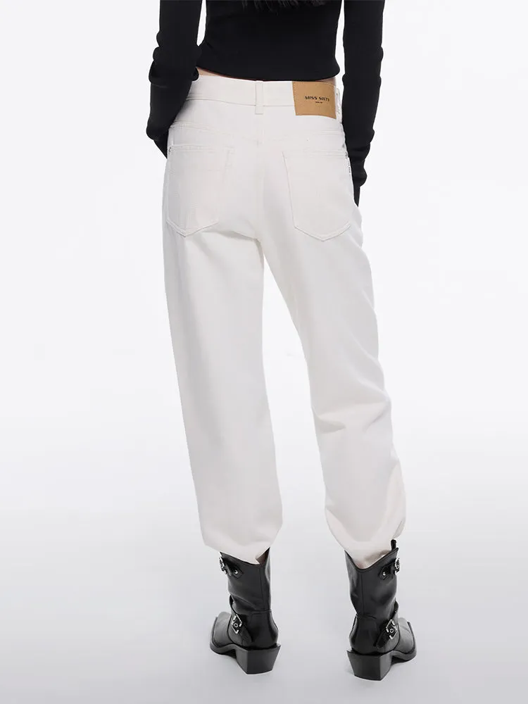 White Low Rise Cashmere-Blend Jeans