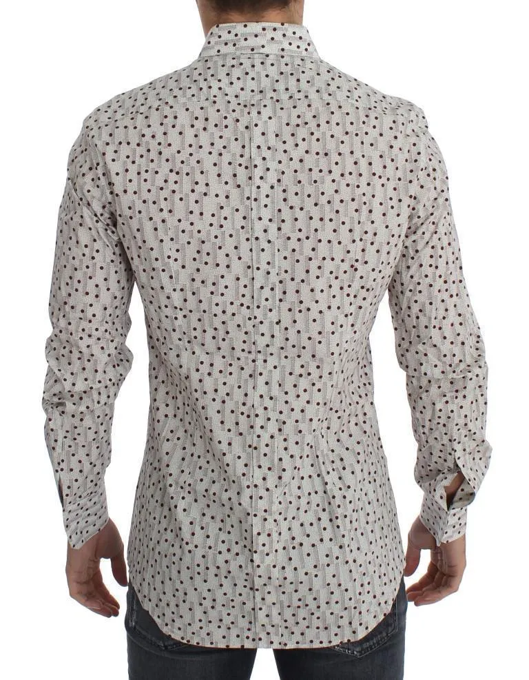 White Red Polka Dot Slim Fit GOLD Shirt