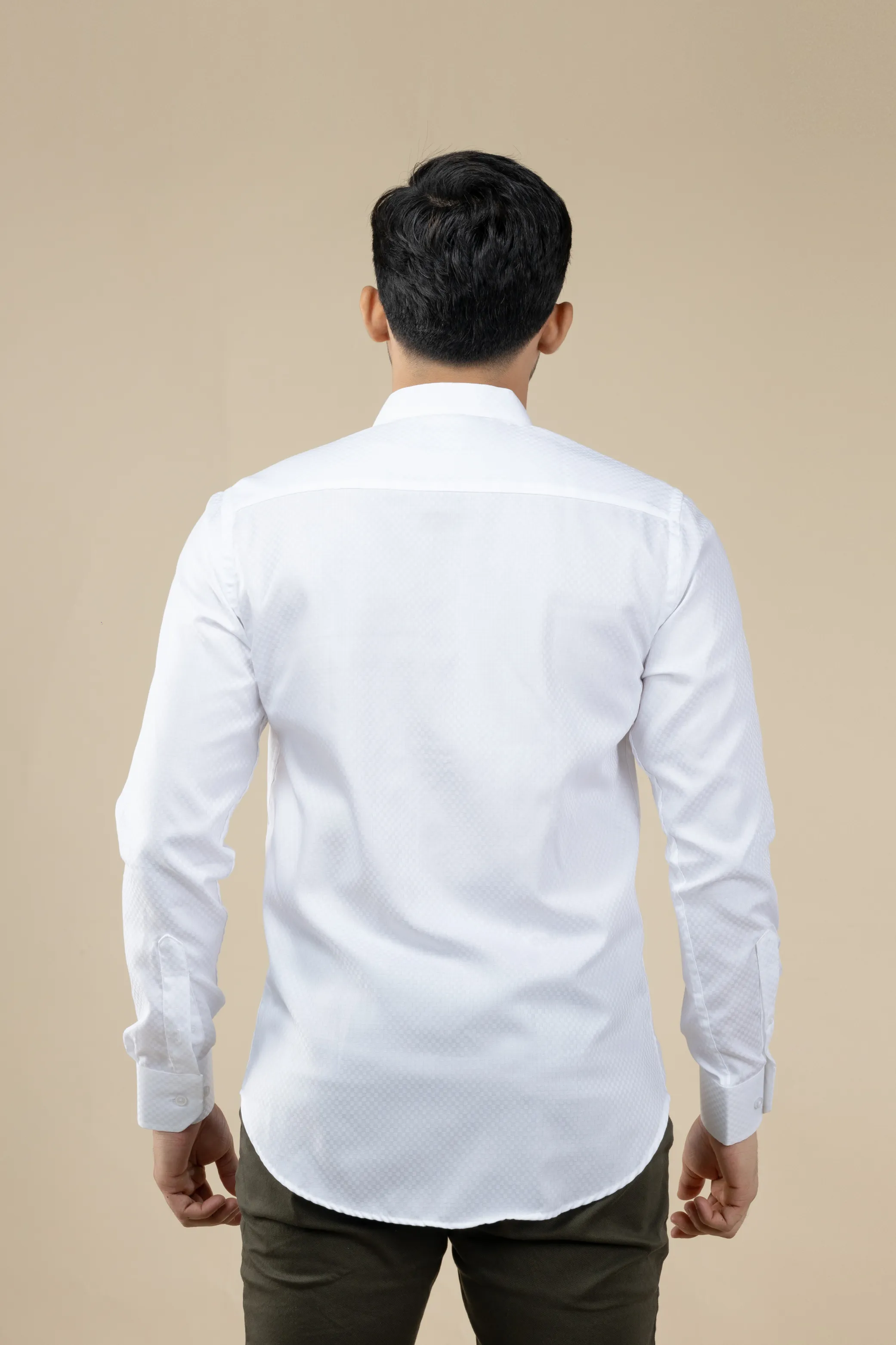 White Textured Nehru Long Sleeve Shirt