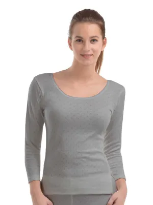 Women Heather Grey Solid Thermal Top-L/3/4/SLEEVE-H.Grey