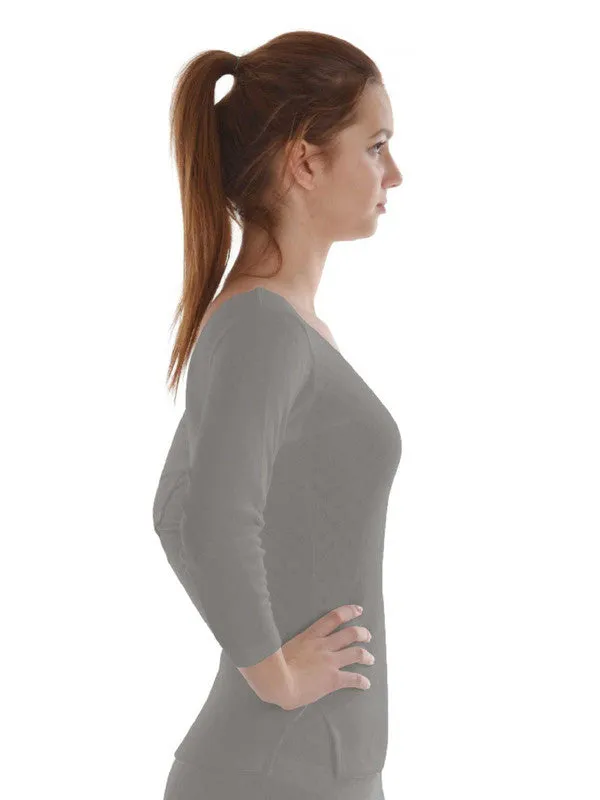 Women Heather Grey Solid Thermal Top-L/3/4/SLEEVE-H.Grey