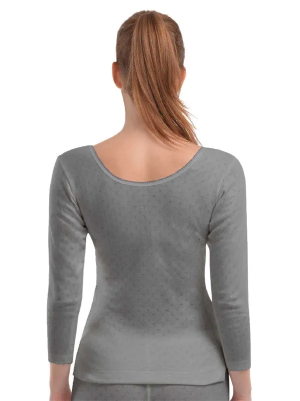 Women Heather Grey Solid Thermal Top-L/3/4/SLEEVE-H.Grey