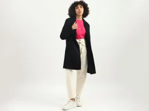 Women Solid Lapel Collar Coat