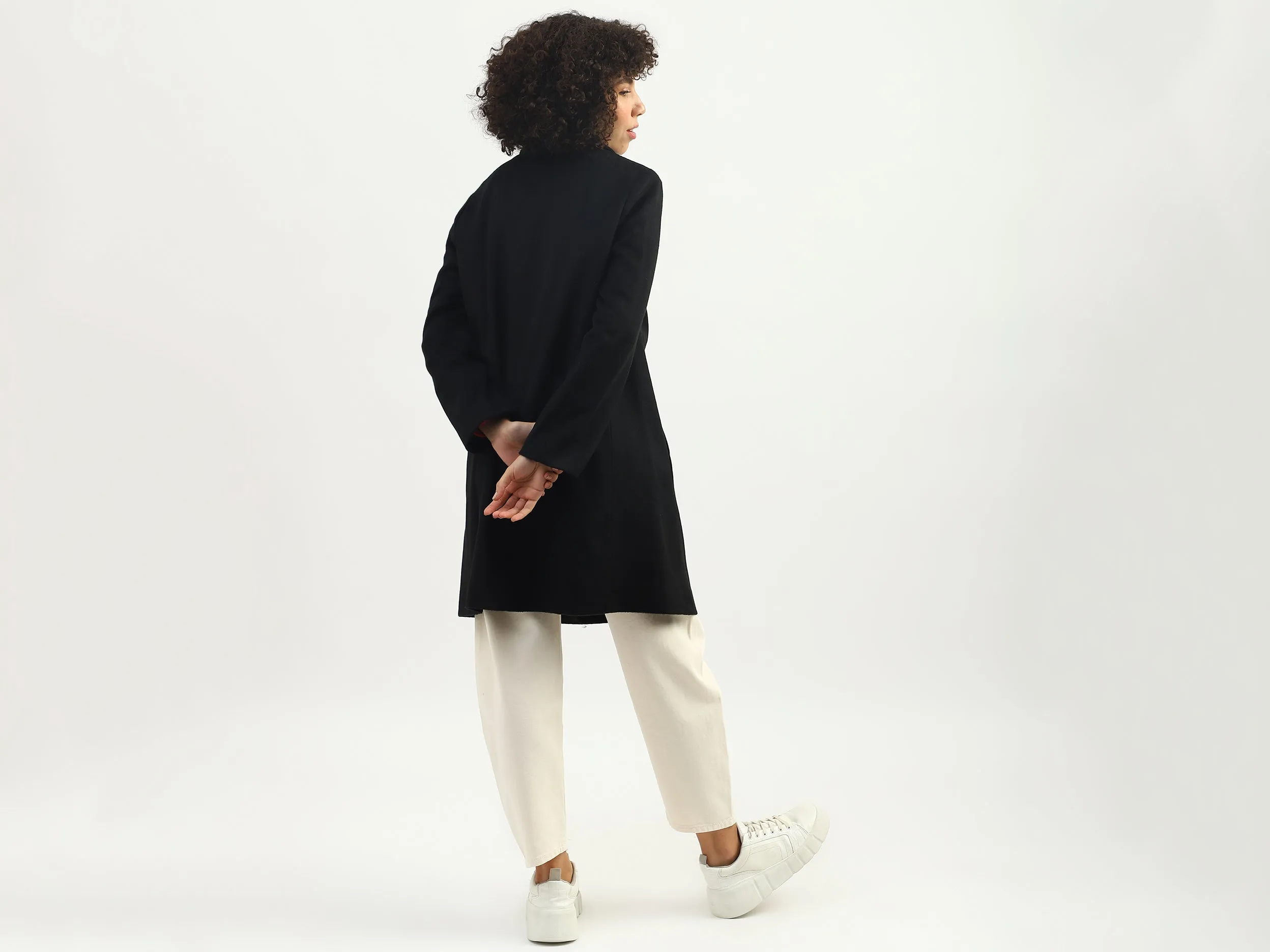 Women Solid Lapel Collar Coat