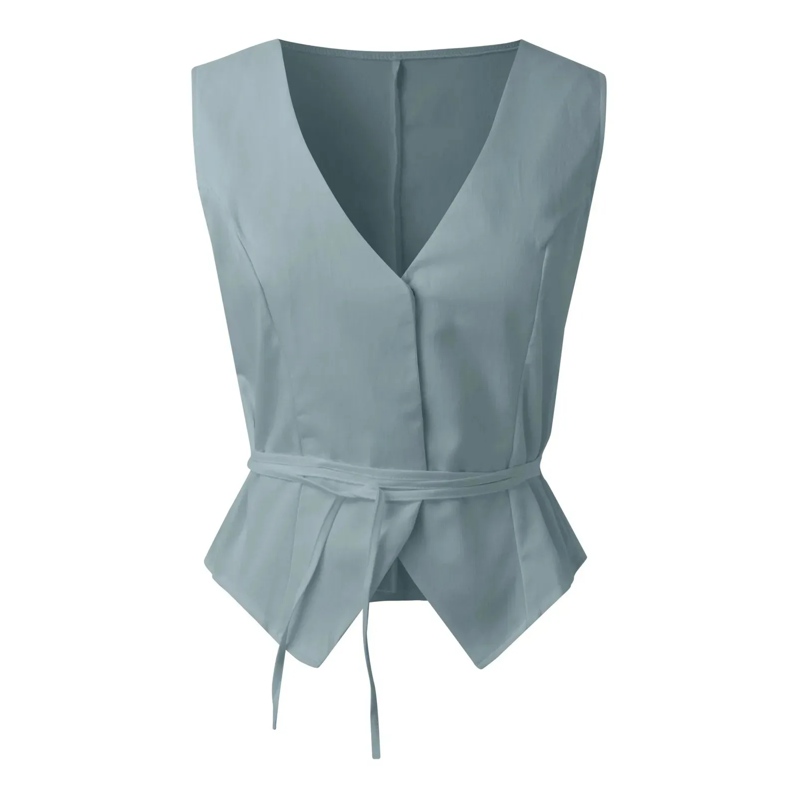 Women V-Neck Open Front Lace Up Tank Tops Sleeveless Slim Fit Casual Camisoles Office Lady Y2k Solid Cardigan Cropped Tops
