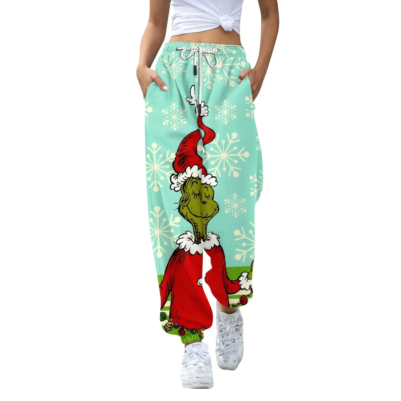Women'S Casual Fashion Christmas Printed Casual Sweatpants Elastic Waist Drawstring Pants Roupas Femininas  Plus Size Feminino
